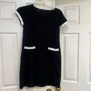 Talbots  Black White Classic Preppy Fringe Trimmed Ponte‎ Sheath Work Dress 8P